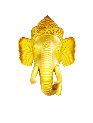 The Thai golden elephant head  on white background