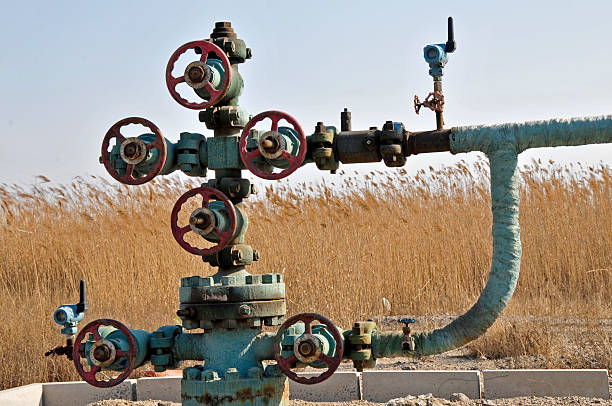 istock The oil drill pipes and valves 510309575