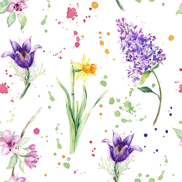 istock Seamless floral pattern with spring flowers, Anemone, Narcissus, Daffodil, Lilac 510309794