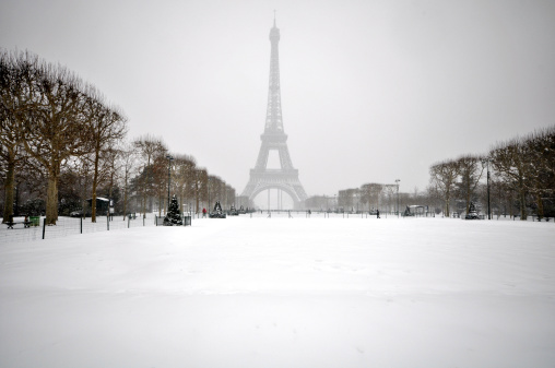 Heavy snowfall in Paris on a winter day