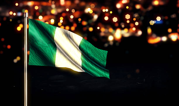 Nigerian National Flag City Light Night Bokeh Background 3D