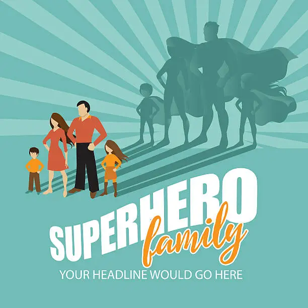 Vector illustration of Superhero Family burst background
