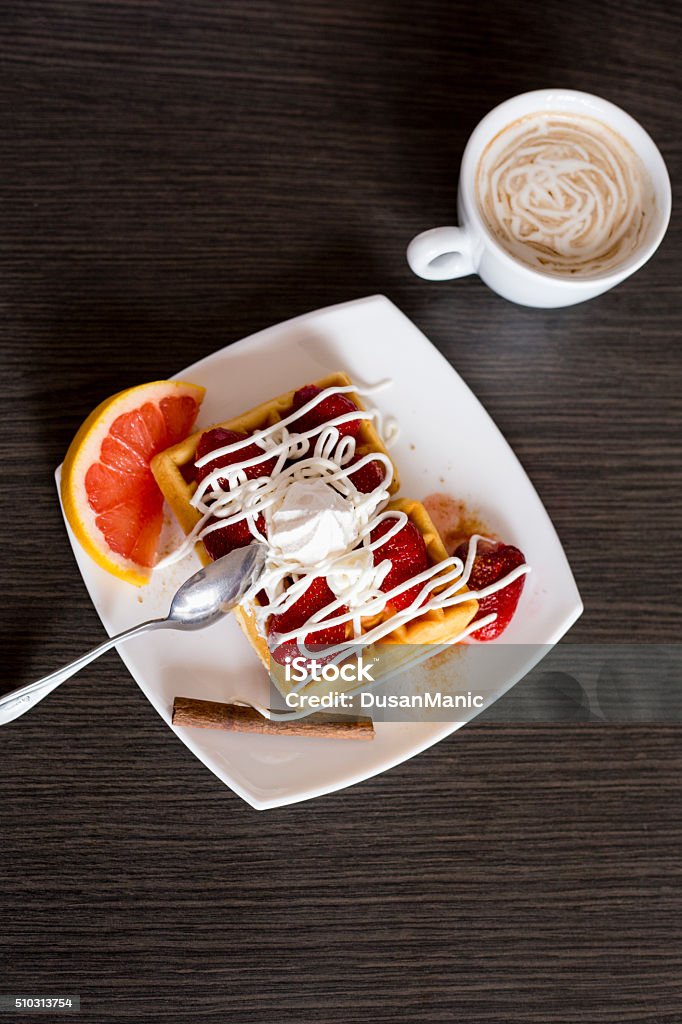 belgian waffles and coffe cup Backgrounds Stock Photo