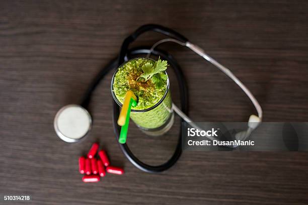Healthy Green Smoothie And Cholesterol Diet Concept Stock Photo - Download Image Now
