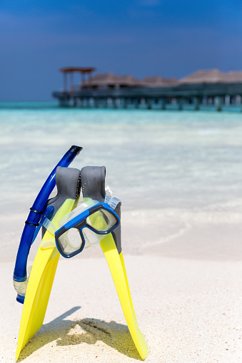 Snorkeling gear on a Maldivian beach