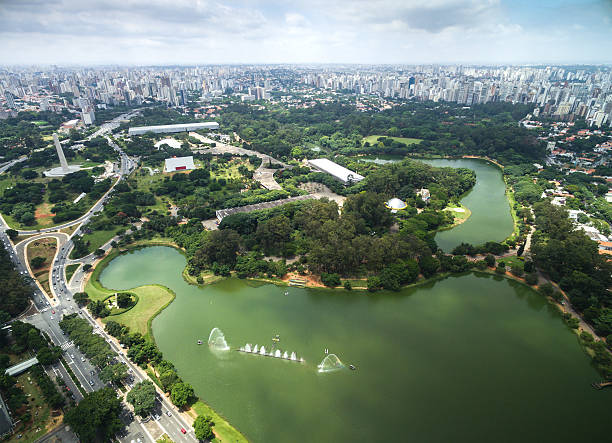 Aerial view of Sao Paulo and the Ibirapuera Park, Brazil Aerial view of Sao Paulo, Brazil ibirapuera park stock pictures, royalty-free photos & images