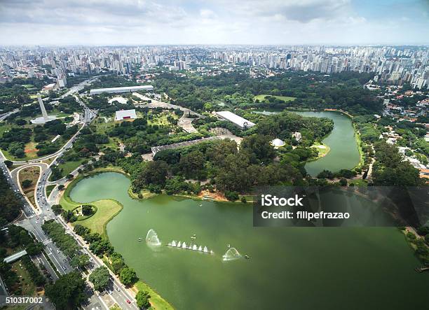 Aerial View Of Sao Paulo And The Ibirapuera Park Brazil Stock Photo - Download Image Now