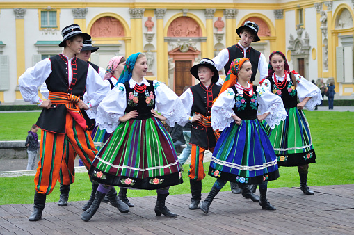 Warsaw, Poland - September 11, 2010: Dancers of the ensemble Kuznia Artystyczna showing of the Lowicz folk dances, during of the Wilanow Days event.