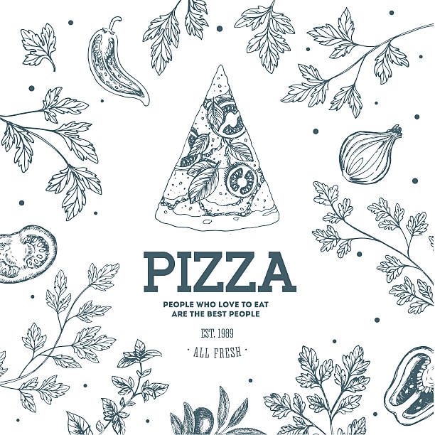 illustrazioni stock, clip art, cartoni animati e icone di tendenza di pizza design modello. illustrazione vettoriale - vector illustration and painting food cooking