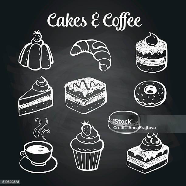 Kaffee Kuchen Tafel Stock Vektor Art und mehr Bilder von Kuchen - Kuchen, Zeichnen, Kreide