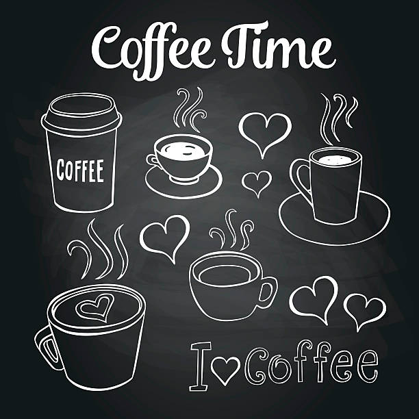 커피 한다면 칠판 - coffee cup hot drink coffee coffee crop stock illustrations
