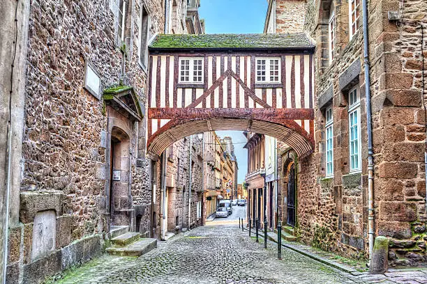 Photo of Wooden brigde on narrow street in Saint-Malo