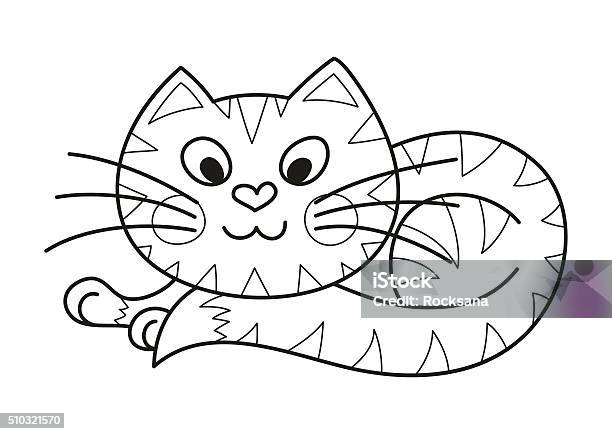 Kartun Gemuk Kitty Kucing Bergaris Lucu Buku Mewarnai Ilustrasi Stok