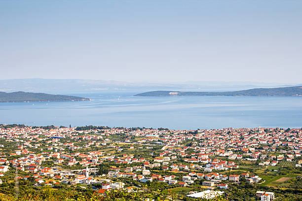 istock Aerial view on croatian coast town and islands 510325428