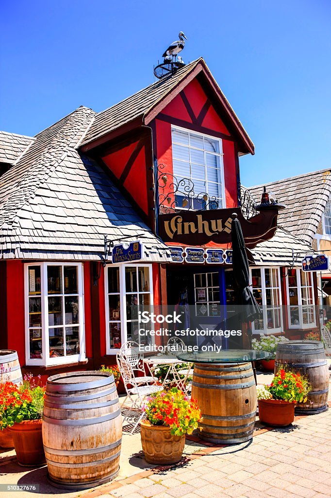 The Vinhus in Solvang CA Solvang, CA, USA - June 21, 2015: The Vinhus in the Danish-styled fairytale village of Solvang in the Santa Ynez valley of California Artificial Stock Photo