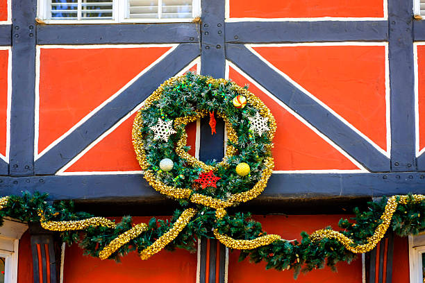 Solvang, CA, USA - June 21, 2015: Christmas shop overhead decoration in the Danish-styled fairytale village of Solvang in the Santa Ynez valley of California