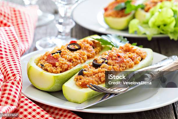 Stuffed Squash With Millet Tomatoes And Olives Stock Photo - Download Image Now - Millet, Squash - Vegetable, Stuffed