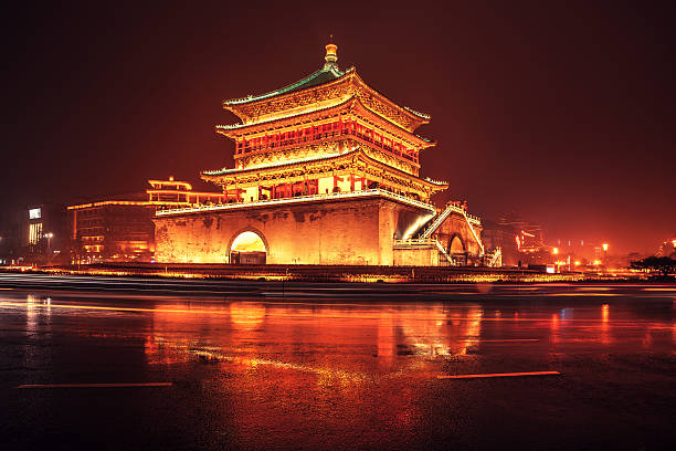 bell tower in der historischen stadt xian, china - xian stock-fotos und bilder