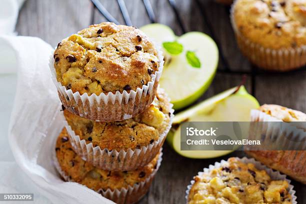 Gluten Free Almond And Oat Muffins Stock Photo - Download Image Now - Apple - Fruit, Baked, Bakery