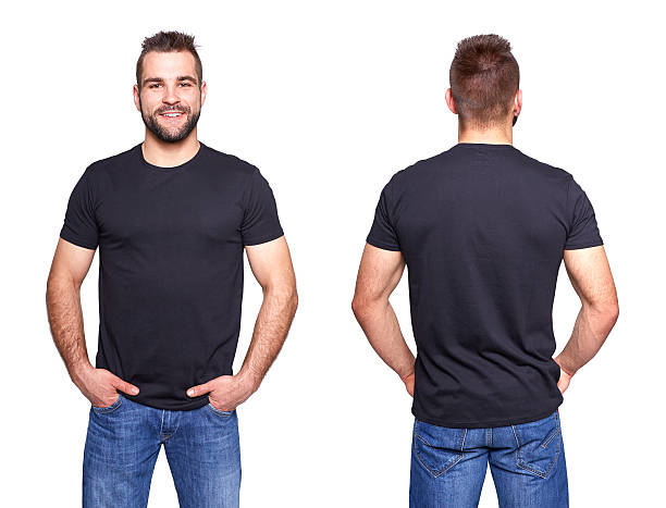 istock Black t shirt on a young man template 510333235
