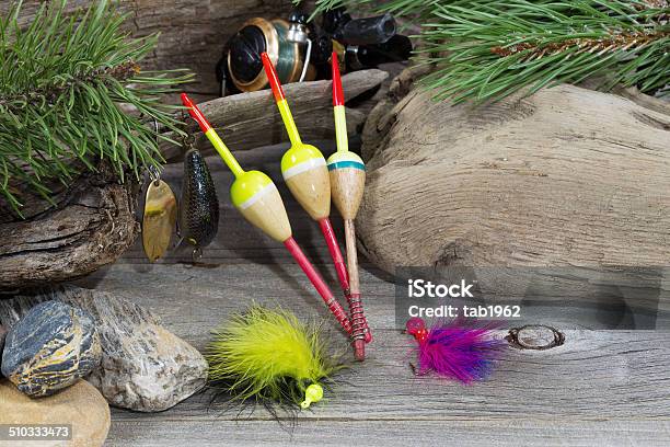 Fishing Equipment With Objects From Nature Stock Photo - Download Image Now - Branch - Plant Part, Driftwood, Enjoyment