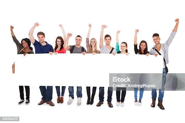 Successful College Students Displaying Blank Billboard Stock Photo - Download Image Now