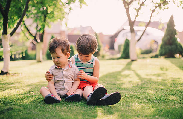 istock Two brothers sitting together on grass 510334299
