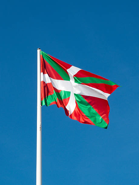 Closeup of Ruffled Basque Country Flag, Basque Country Flag Blowing in Wind