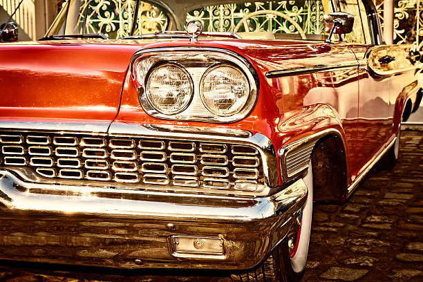 istock Chrome grille in an old car 510336203
