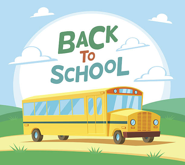 Vector school bus illustration Vector school bus illustration in cartoon style. school bus stop stock illustrations