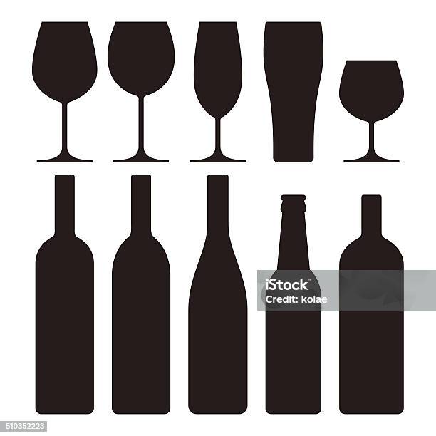 Garrafas E Copos De - Arte vetorial de stock e mais imagens de Garrafa de Vinho - Garrafa de Vinho, Copo de Vinho, Garrafa