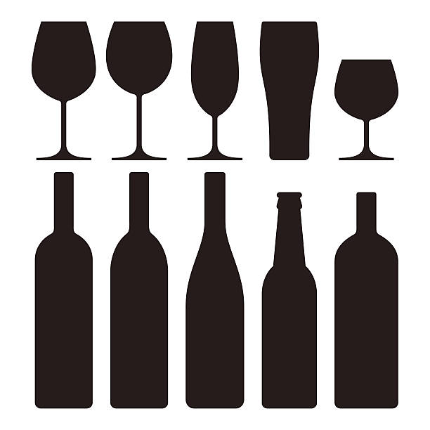 Bottles and glasses set Bottles and glasses set isolated on white background wineglass illustrations stock illustrations