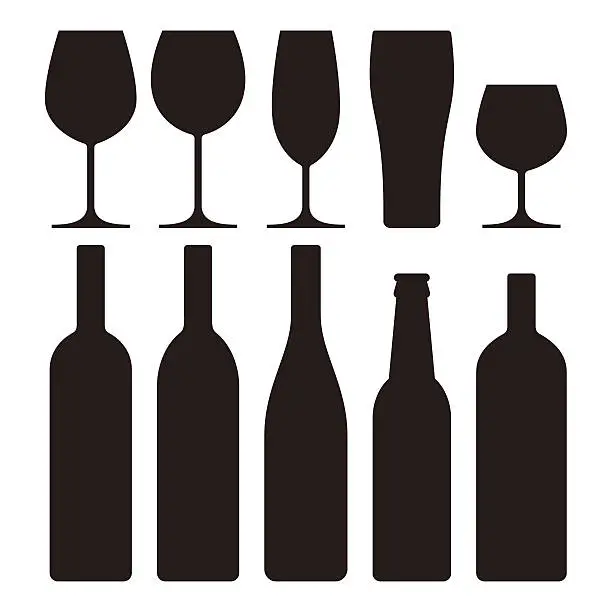 Vector illustration of Bottles and glasses set