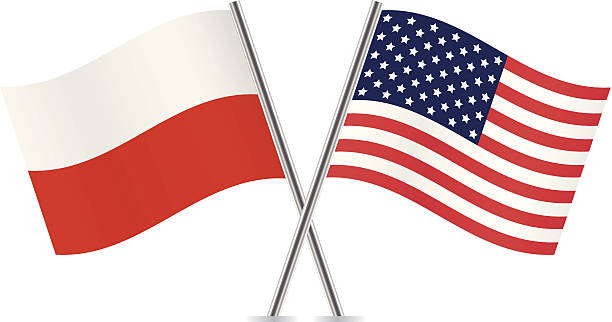 stockillustraties, clipart, cartoons en iconen met polish and american flags. vector. - poolse vlag