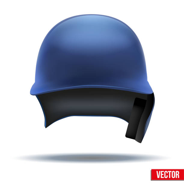 Classic blue Baseball helmet front view. Vector isolated. Classic blue Baseball helmet front view. Vector sport softball Illustration isolated on white background. baseball helmet stock illustrations