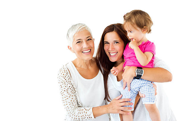 Three generations family Portarit of mother, daughter and grand daughter at home white hair photos stock pictures, royalty-free photos & images