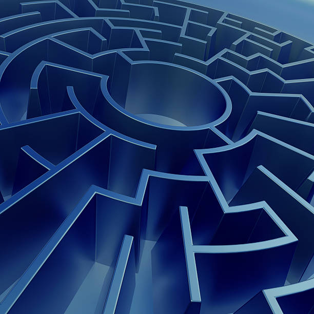 istock 3d blue abstract round maze background 510354043
