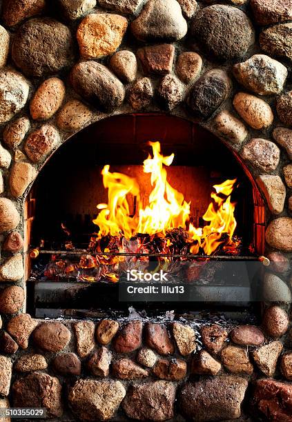 Old Brick Stove With Glowing Fire Stock Photo - Download Image Now - Abstract, Ash, Backgrounds