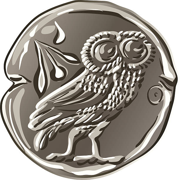 illustrazioni stock, clip art, cartoni animati e icone di tendenza di vettore soldi moneta d'argento antiche dracma greca - greek currency