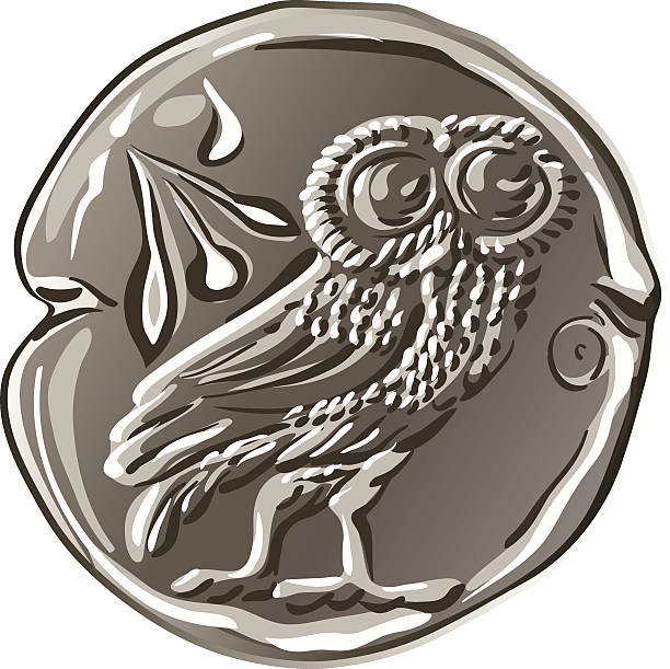 ilustrações, clipart, desenhos animados e ícones de vetor grécia antiga dinheiro moedas de prata dracma - greek currency