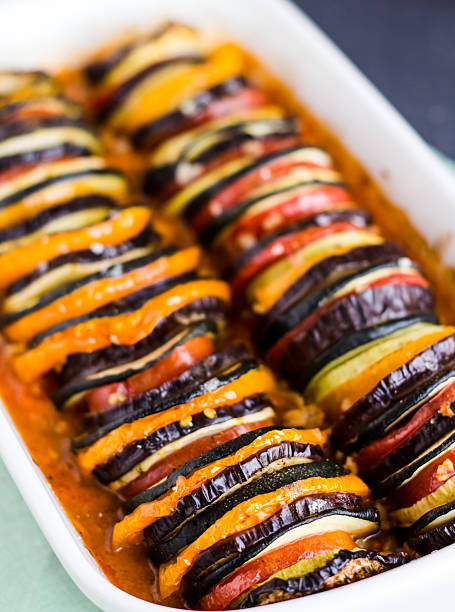 istock Ratatouille in white casserole on a dark background 510357395