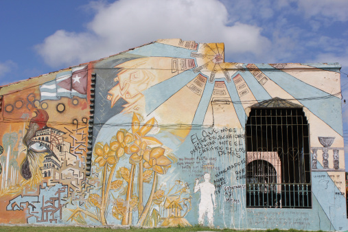 Santa Clara, Cuba, August 24 2012: Street Art, a wall entirely designed with colorful pattern
