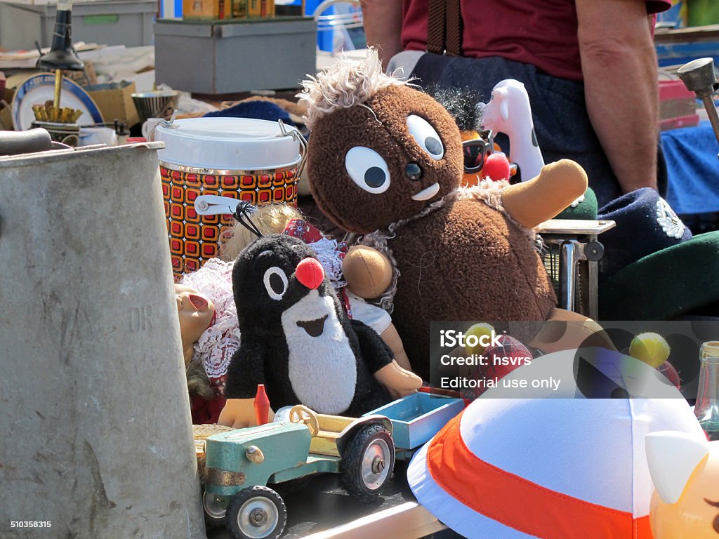 flea market with old toys Havelberg, Germany - September 3, 2014: flea market with old toys for sale on a flea market taking place at Havelberg (Saxony-Anhalt, Germany) every year at first September weekend.  Second Hand Sale Stock Photo
