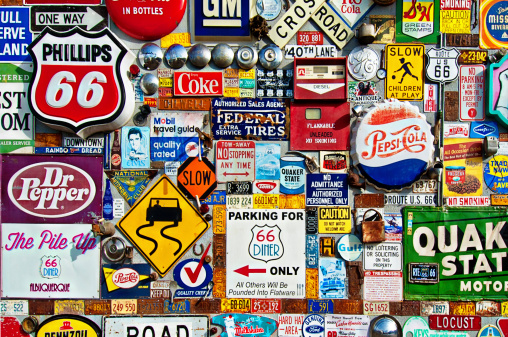 Albuquerque, USA- January 25, 2014: Albuquerque Old Route 66 collage of road signs in a spirit of the American Road Trip experience. Old Route 66 is currently Central Avenue.