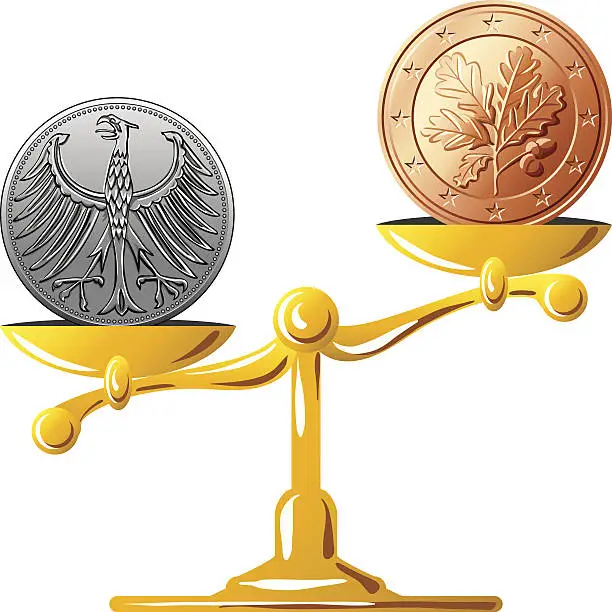 Vector illustration of vector German mark versus the euro
