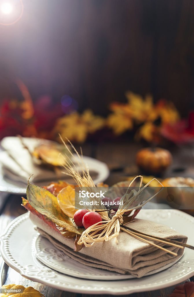 Otoño Disposición de mesas - Foto de stock de Cubierto completo libre de derechos