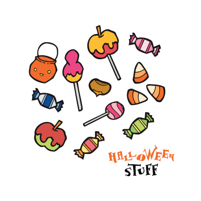 Halloween sweets vector set for design - candy, apples, treats.