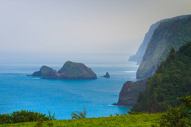Pololu Valley lookout Scenic view of beautiful Hawaiian coastline pololu stock pictures, royalty-free photos & images