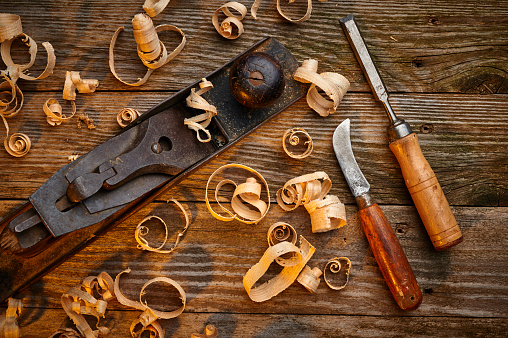 an overhead view of woodworking tools