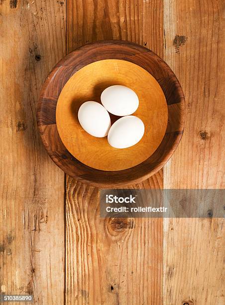 Fresh Organic White Eggs In Rustic Wooden Bowl Stock Photo - Download Image Now - Animal Egg, Boiled, Bowl